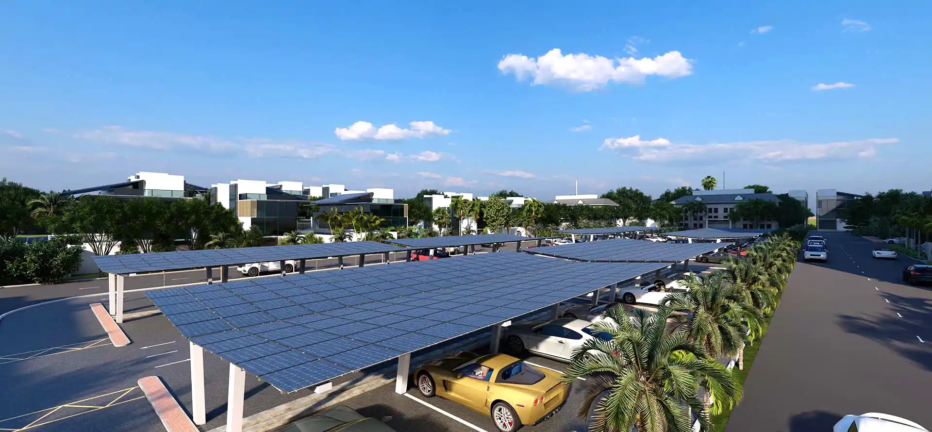 Solar car parking shade installation
